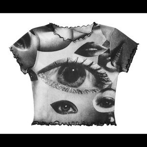 Eyes Mesh Crop Top Black & white
